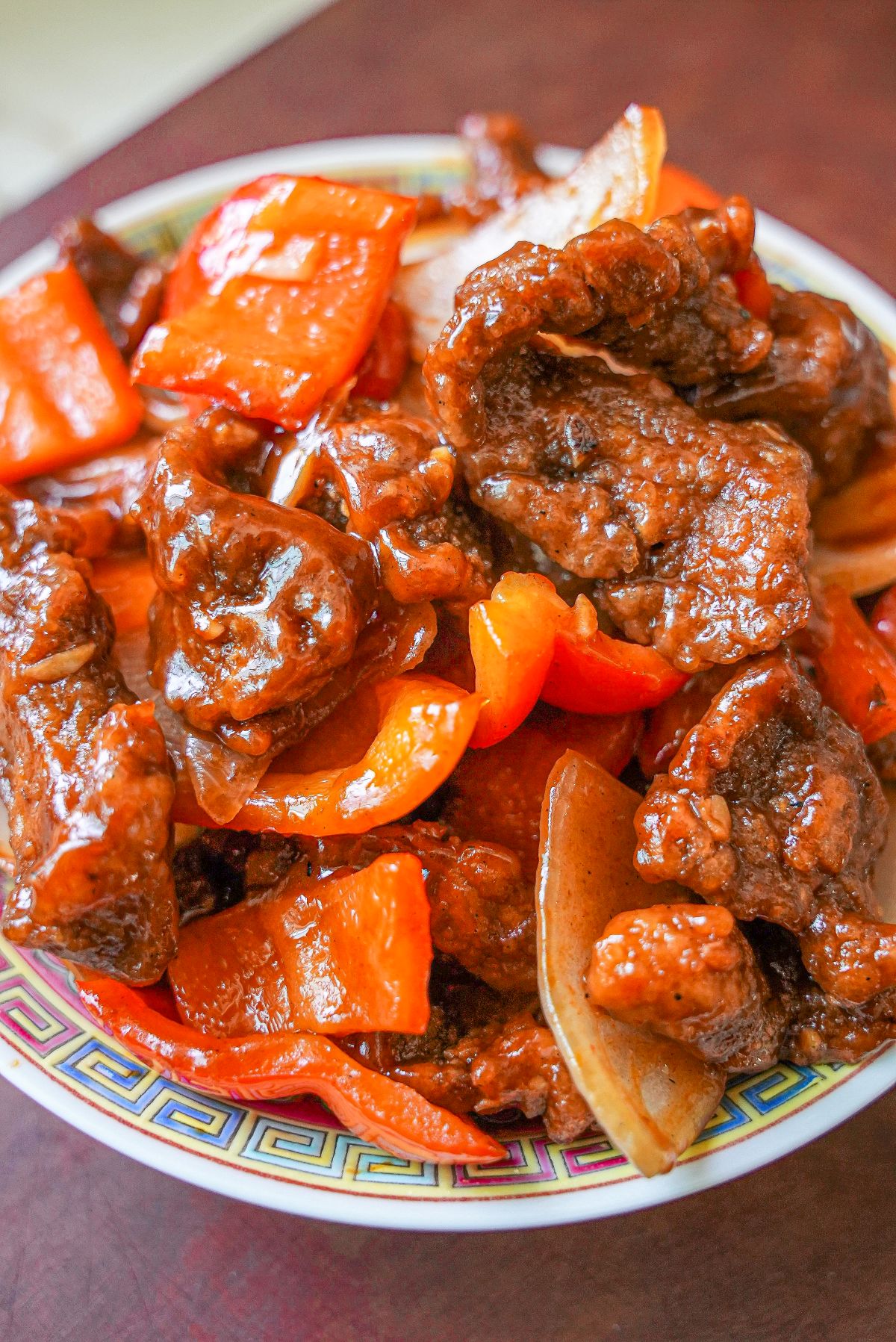 Copycat Panda Express Beijing Beef on a plate.