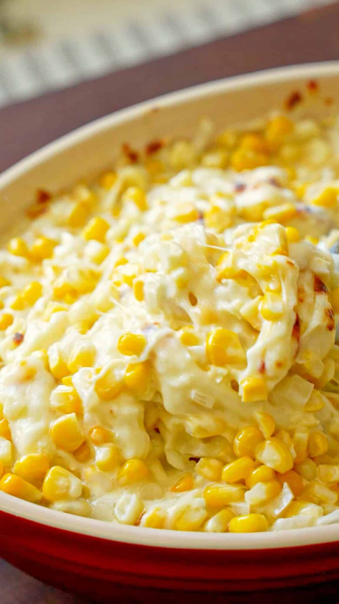 Korean corn cheese side dish in a baking dish.