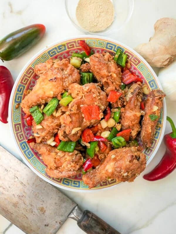 Crispy Chinese Salt and Pepper Chicken Wings on a plate.