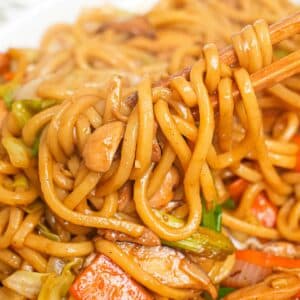 Yaki Udon (Stir Fried Udon Noodles) on a platter.
