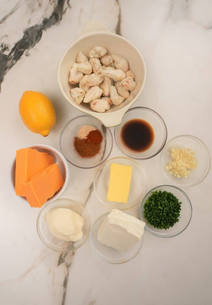 raw ingredients for baked crab dip