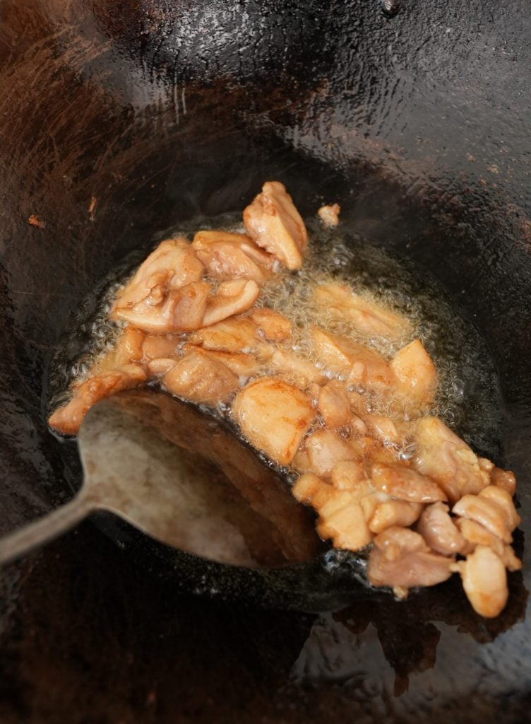 Chicken cooking in a pan