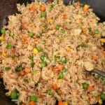 Close up of egg fried rice in a pan