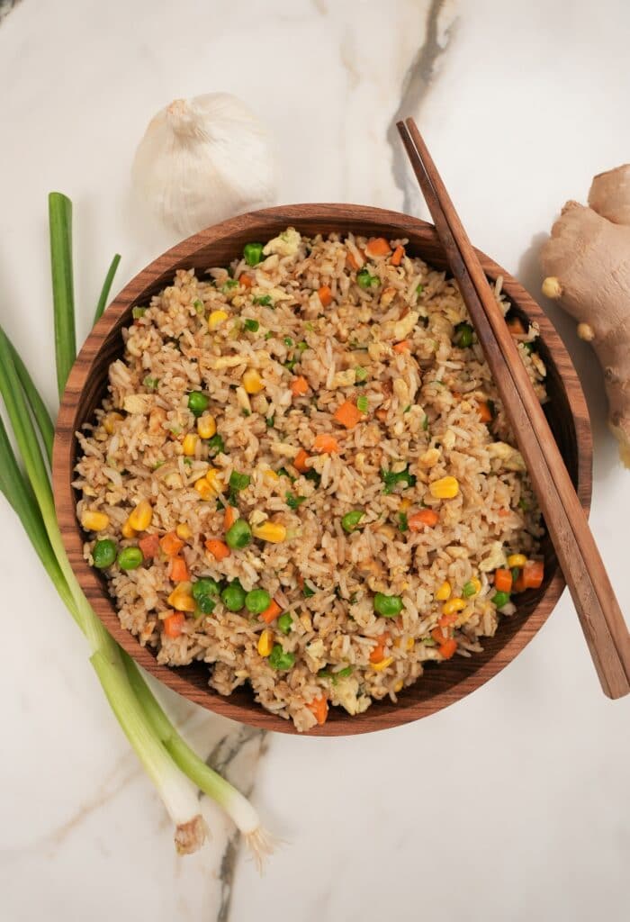 Egg Fried Rice plated in a bowl