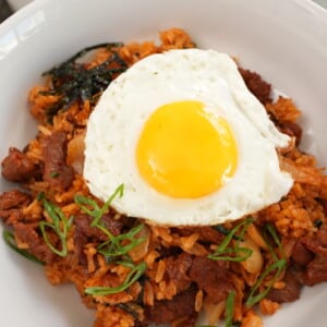 Kimchi Fried Rice plated in a bowl