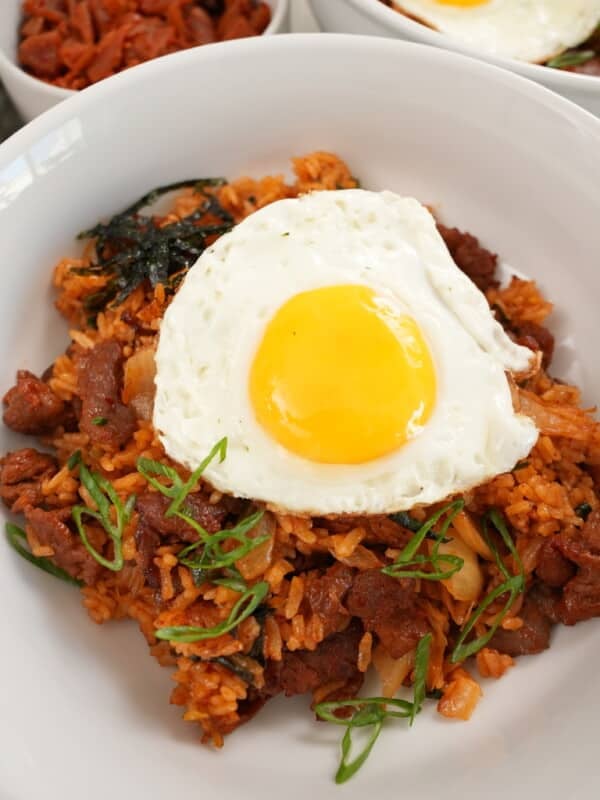 Kimchi Fried Rice plated in a bowl