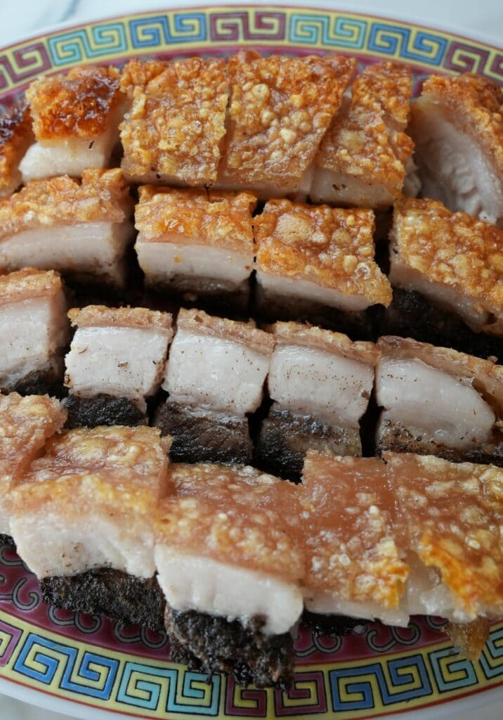 Crispy Pork Belly cut on a plate