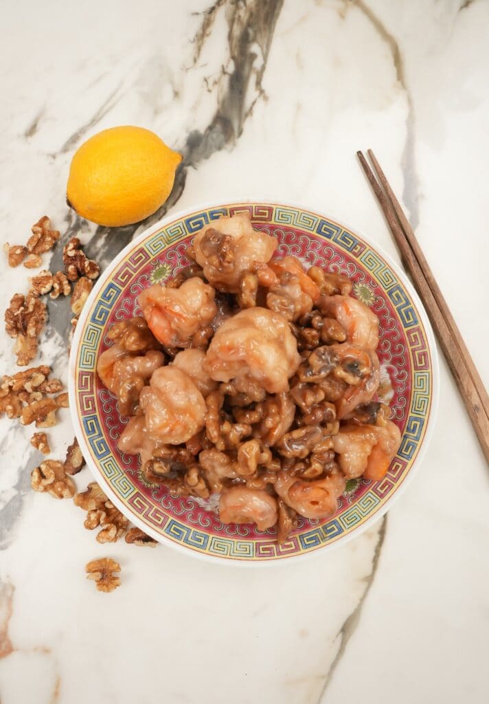 Honey Walnut Shrimp plated on a plate