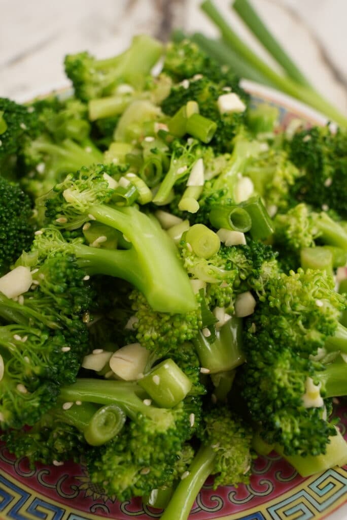 Close up of Korean broccoli salad on a plate