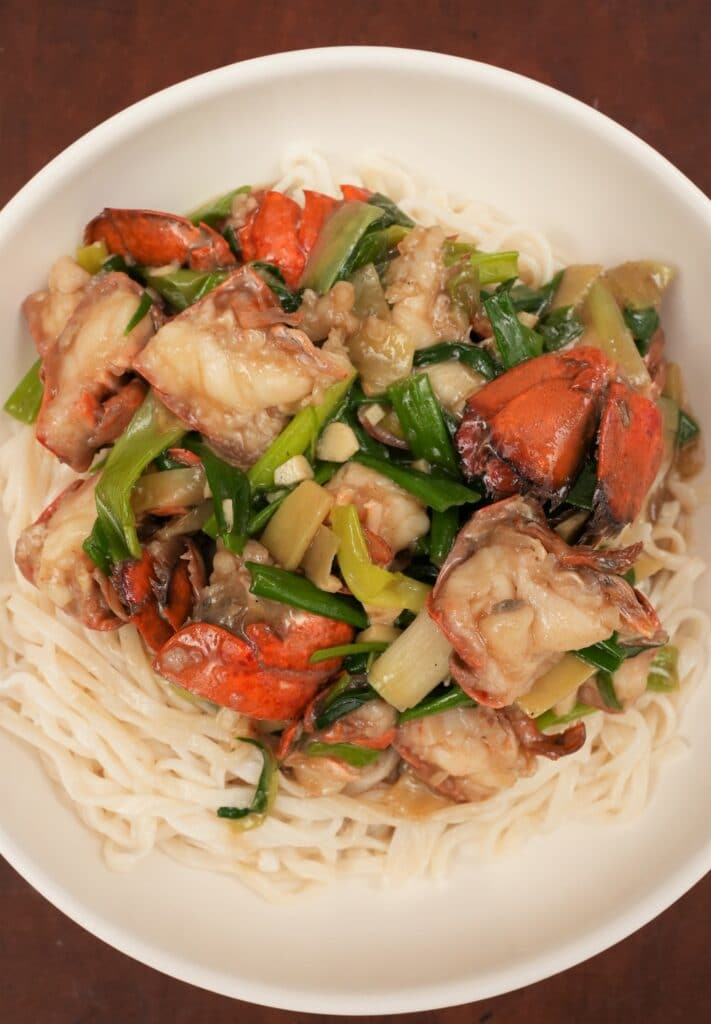 Lobster noodles in a bowl