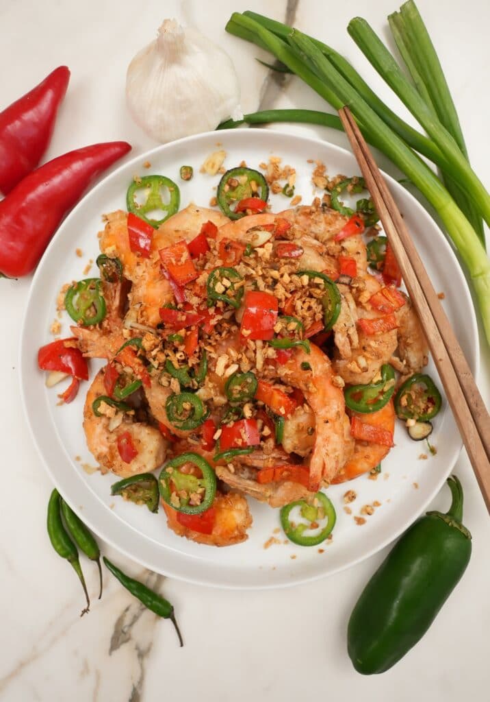 Salt and Pepper shrimp on a plate.