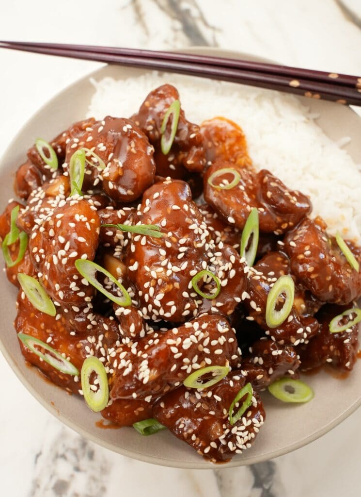 Sesame Chicken in a bowl