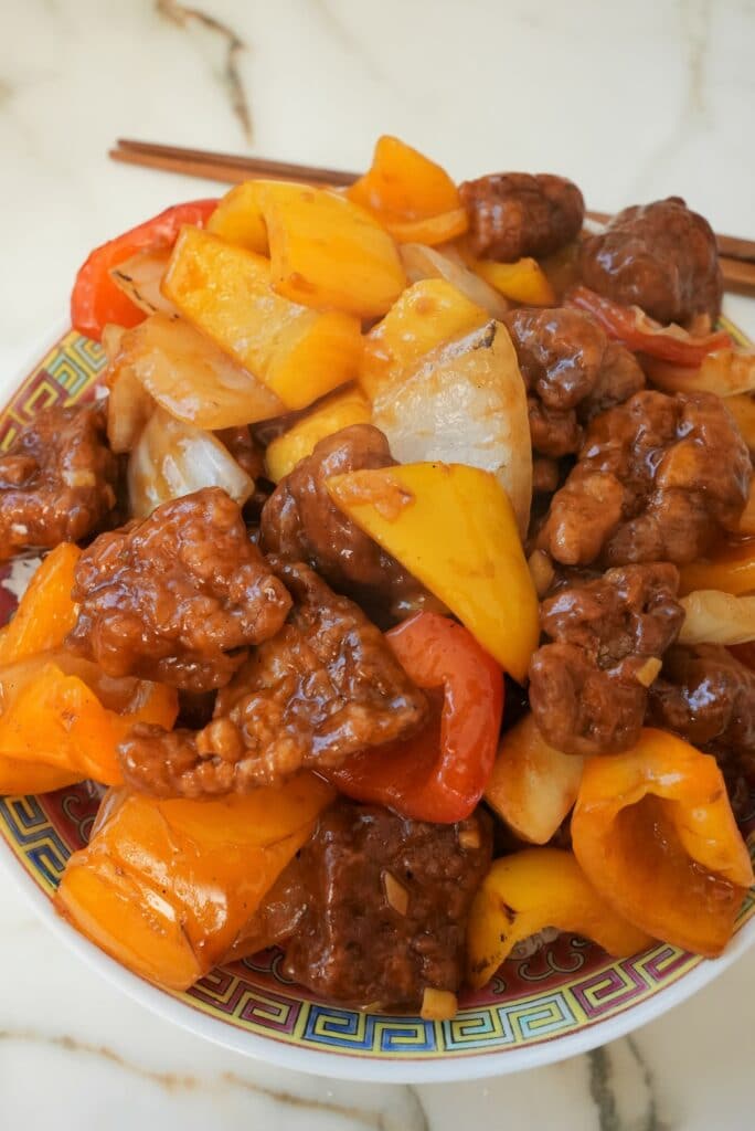 Sweet and Sour Pork Plated in a Bowl