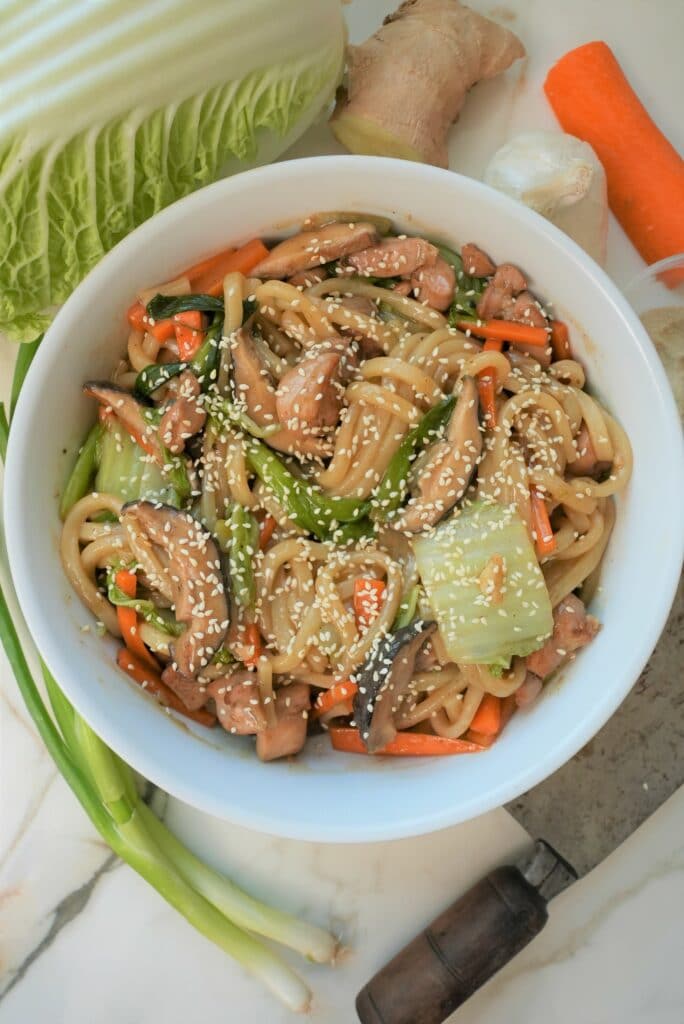 Yaki Udon in a bowl.