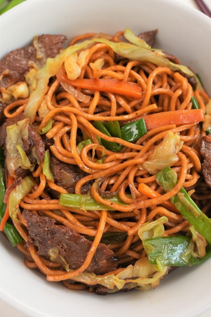 Beef Lo Mein Plated Close Up