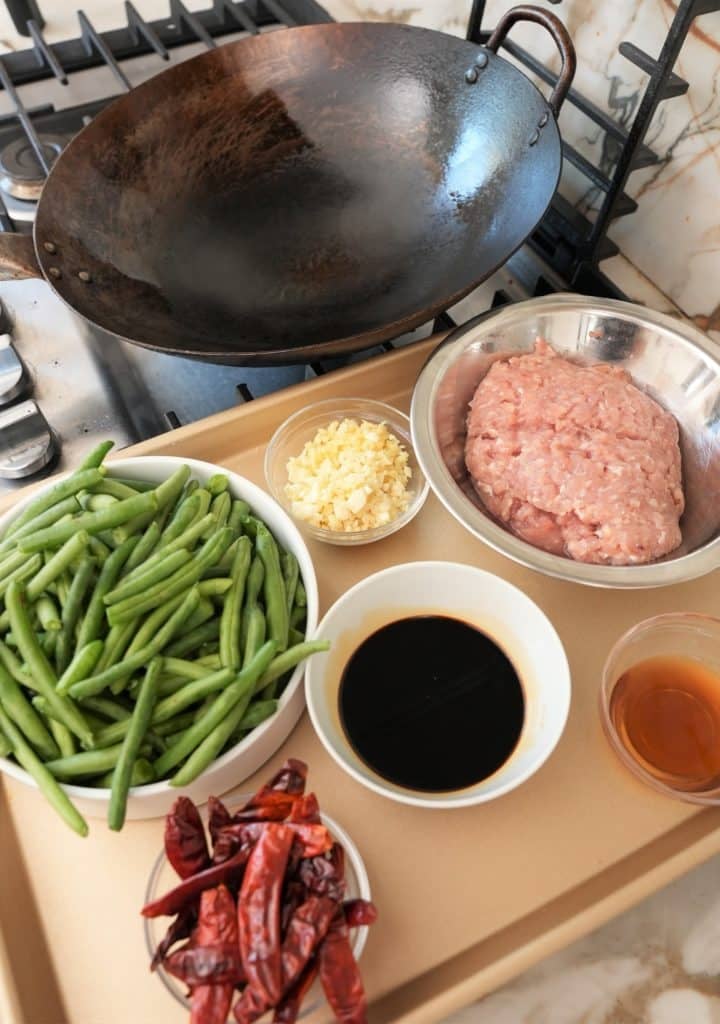 raw ingredients next to a pan