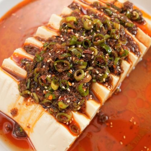 Chinese silken tofu on a plate