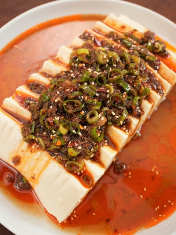 Chinese silken tofu on a plate