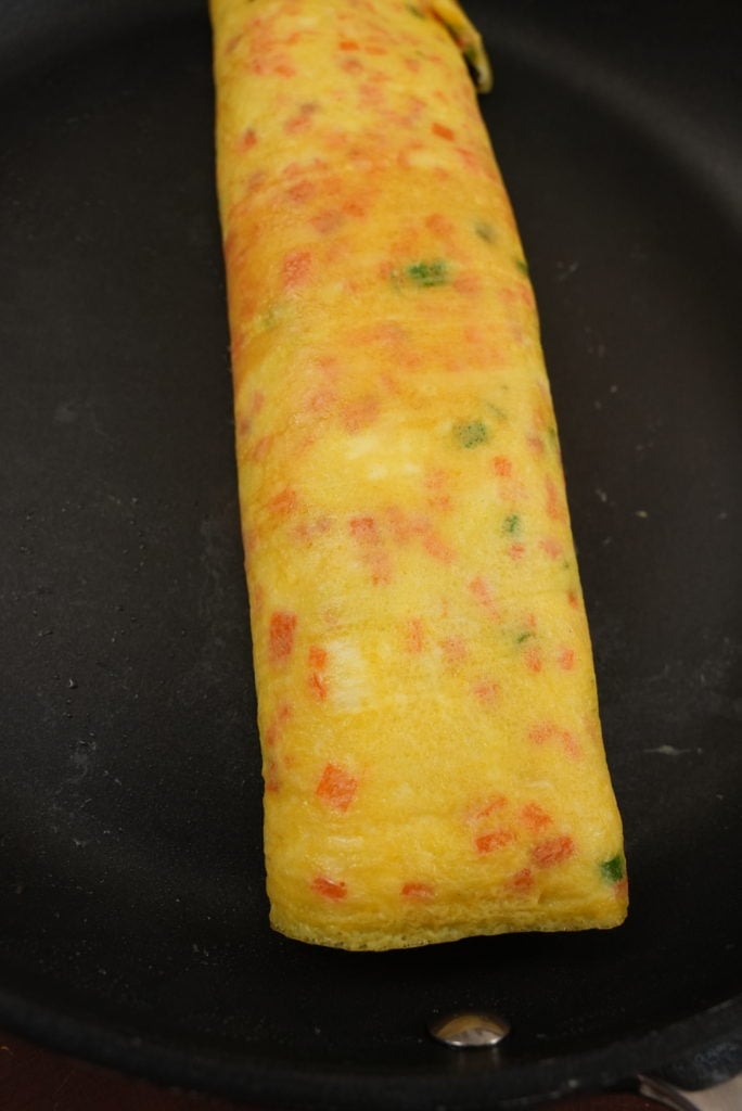 Rolled Korean Egg Roll in a pan.