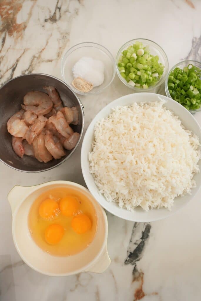 Raw Ingredients for Din Tai Fung Fried Rice on a table