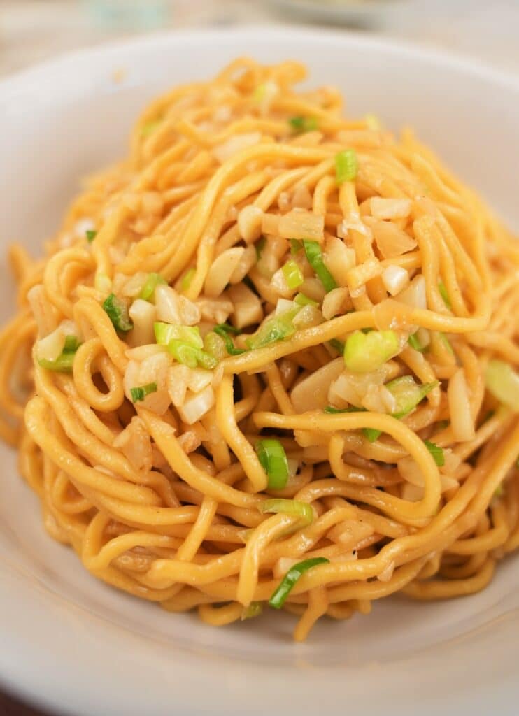 Garlic Noodles plated in a bowl