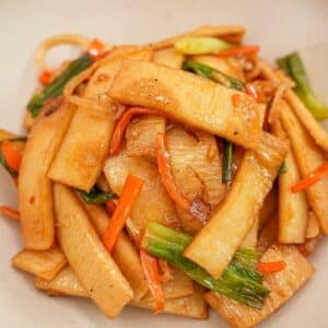 Korean Stir Fried Fish cake on a plate.