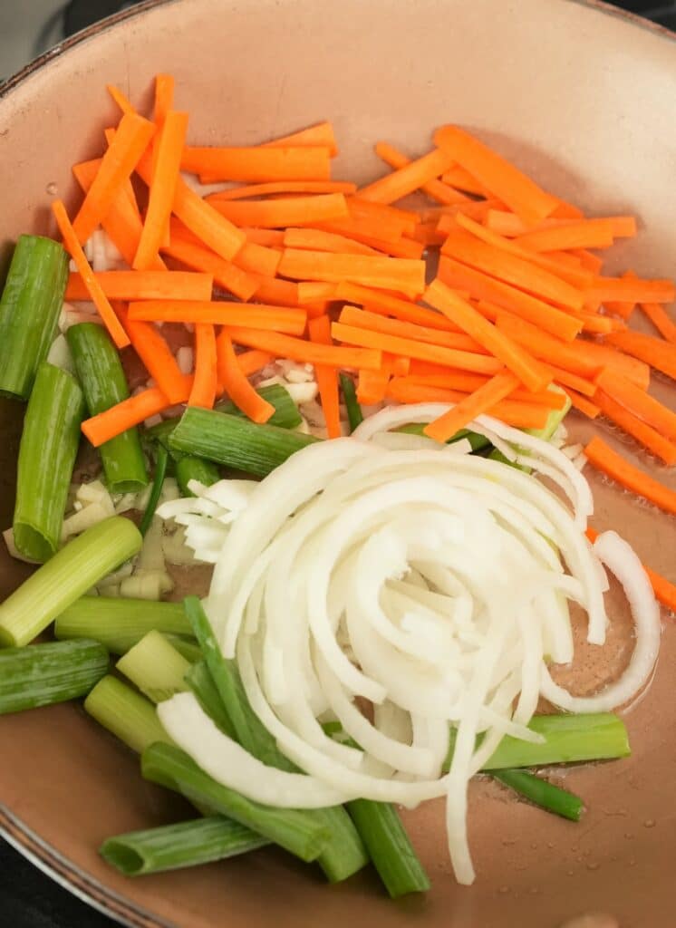 Raw Vegetables cooking in a pan