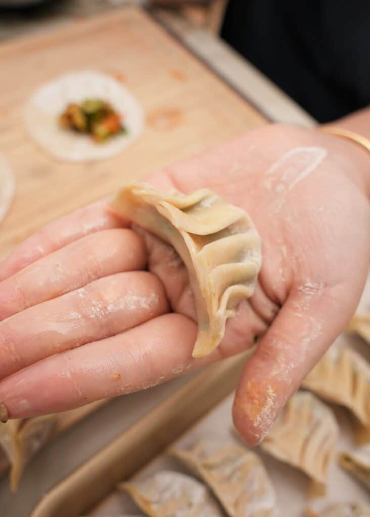 Folded vegetable dumplings.