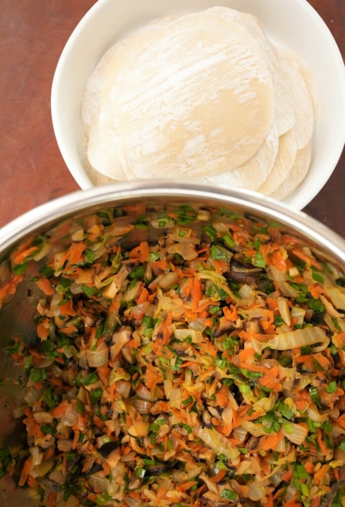 Vegetable Mixture with dumpling wrappers