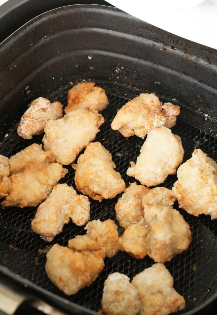 Chicken karaage cooking in an air fryer