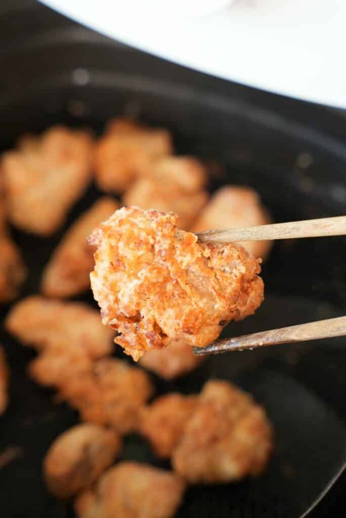 Close Up of chicken karaage in an air fryer