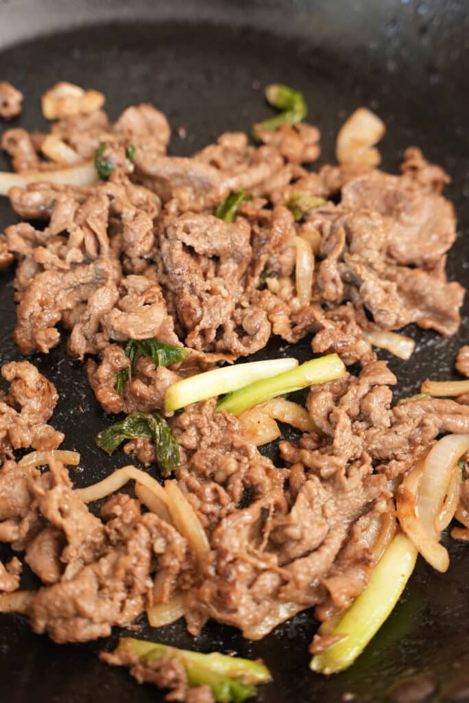 Beef Bulgogi cooking in a pan