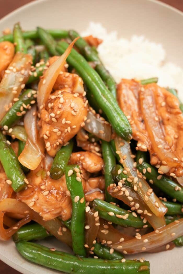 Close Up of String Bean Chicken in a bowl