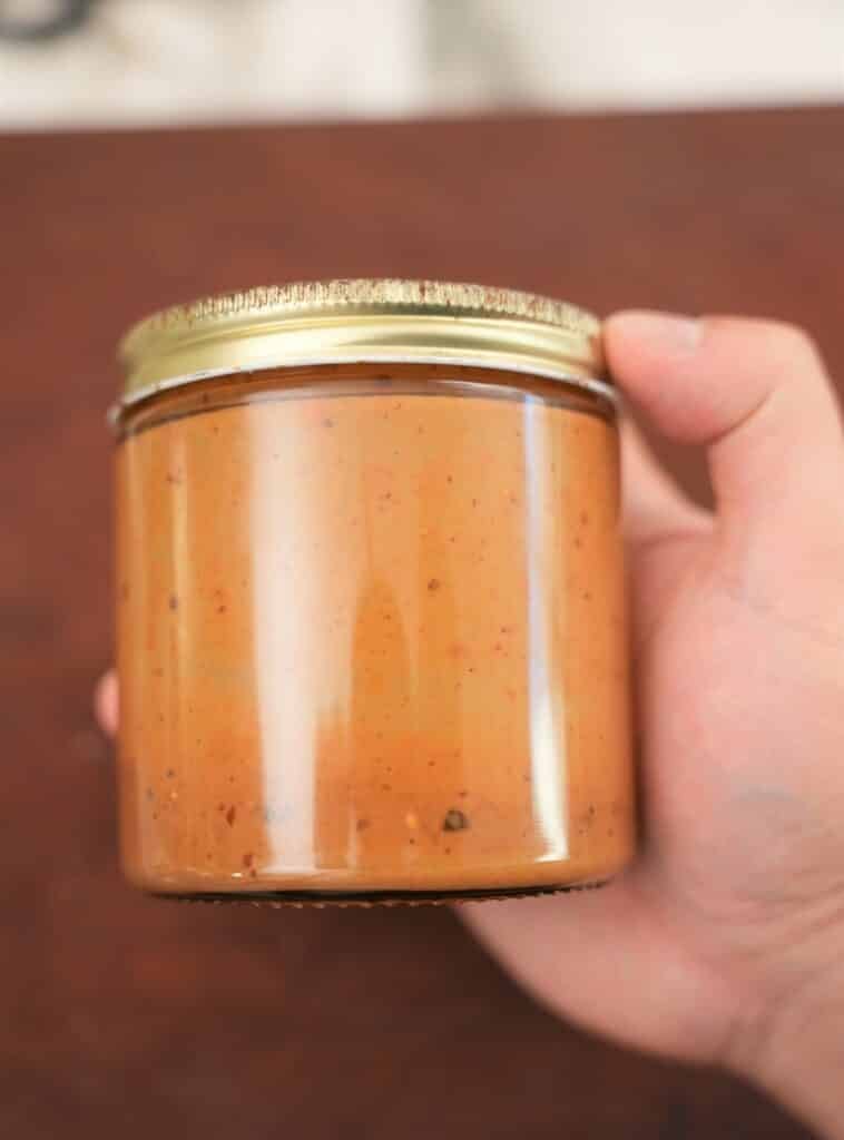 Spicy sesame sauce in a jar.