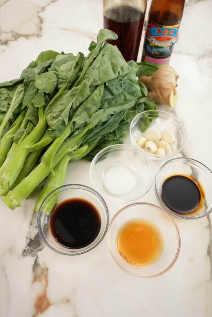 Raw Ingredients for gai lan with oyster sauce