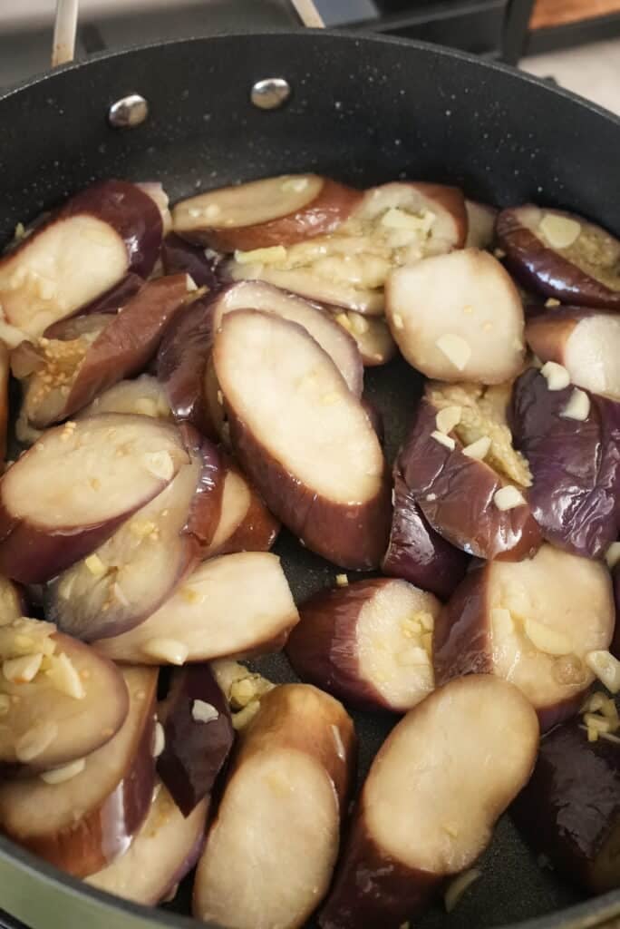 Chinese eggplant cooked with garlic