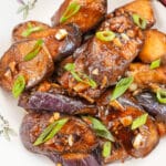 Chinese Eggplant with Garlic Sauce in a bowl.