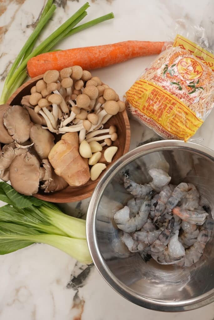 Raw ingredients for hong kong style chow mein noodles