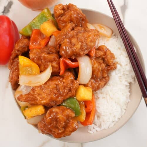 Sweet and Sour chicken on a plate