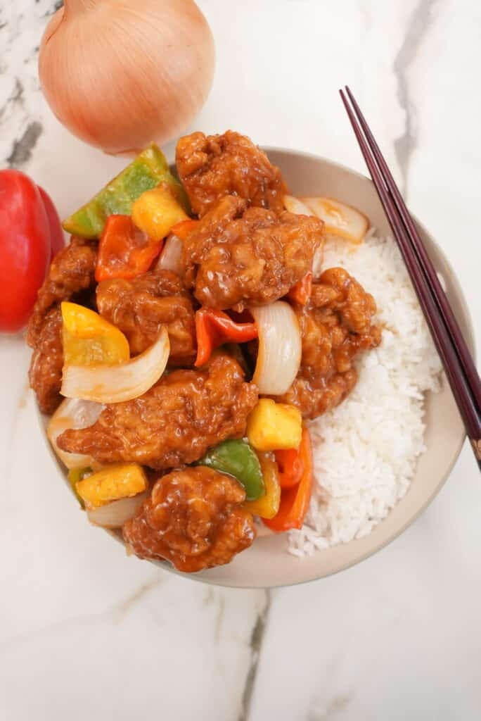 Sweet and Sour chicken on a plate