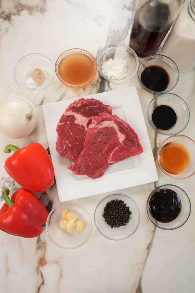 raw ingredients for black pepper beef