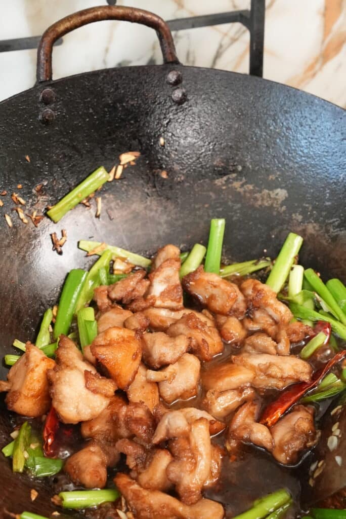 Mongolian chicken in wok