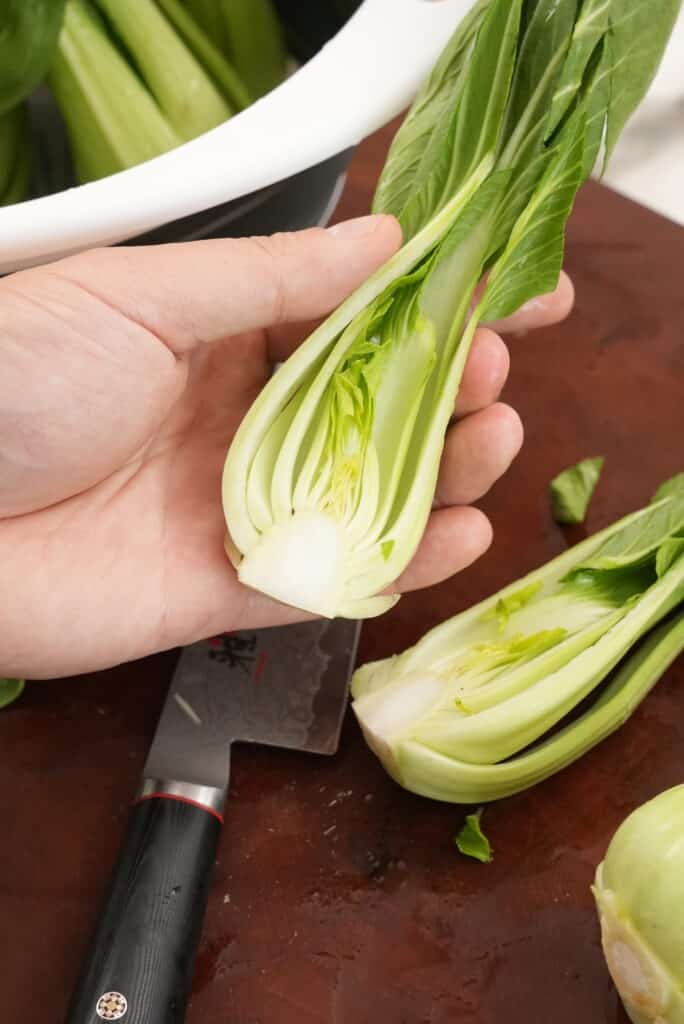 baby bok choy cut in half