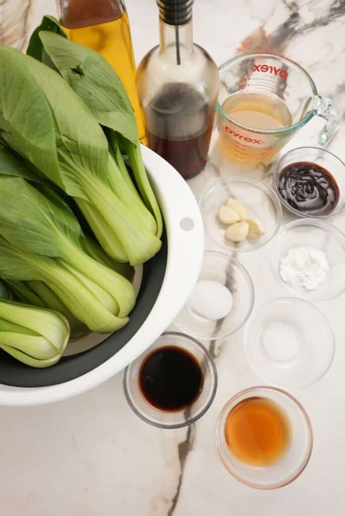 raw ingredients for bok choy and oyster sauce