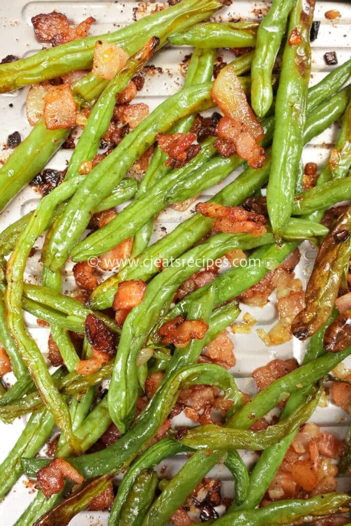 close up of roasted green beans