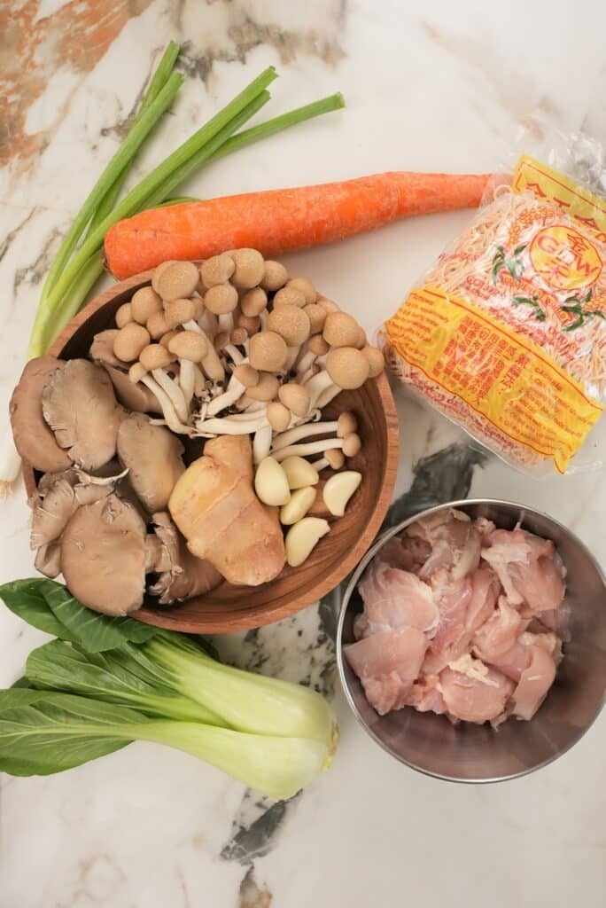 raw ingredients for chicken chow mein