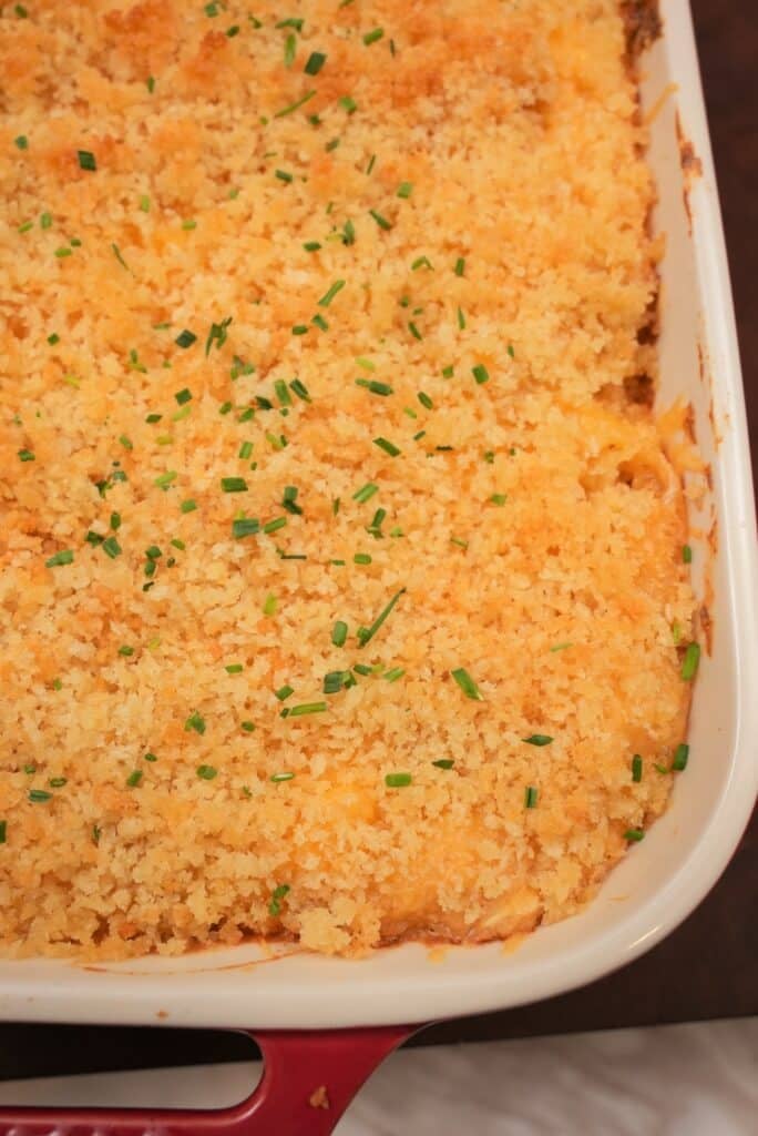 baked mac and cheese in a tray
