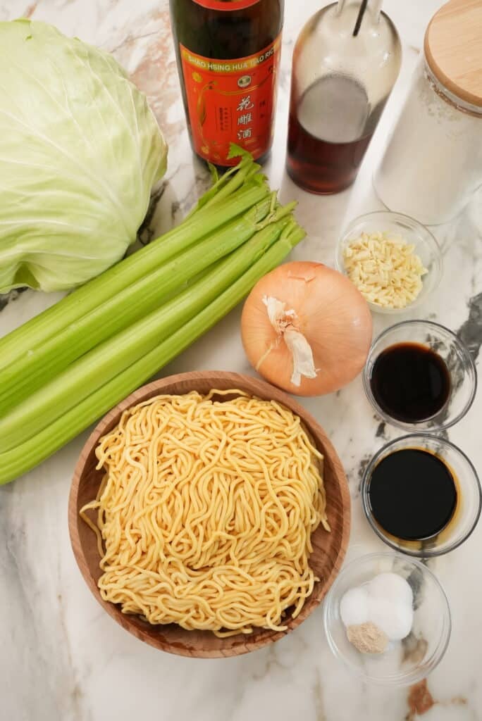 Raw ingredients for Panda express chow mein