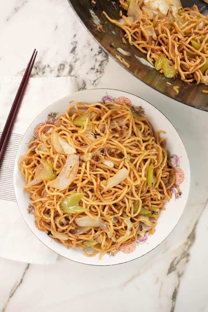 Panda Express Chow Mein plated in a bowl