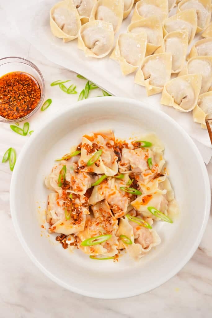 Pork and Shrimp wontons on a plate